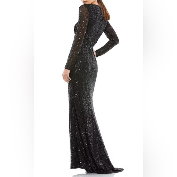 MAC DUGGAL 🆕 Leena Long Sleeve Deep Surplice V-Neck Sequin Thigh High Slit. 12 - Picture 2 of 5